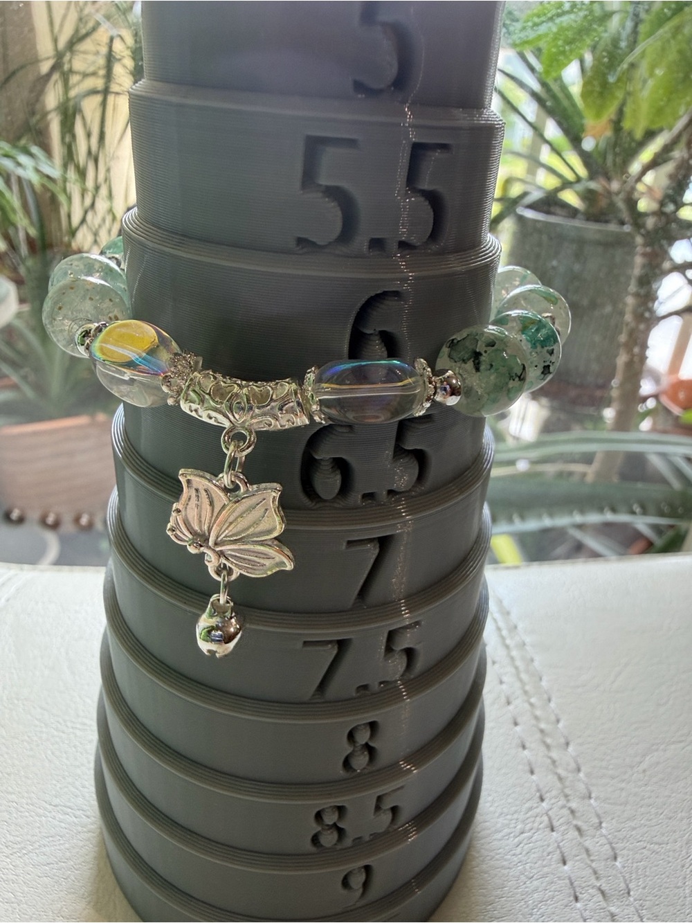 Handcrafted Green Bead Lotus Charm Bracelet - Unbranded